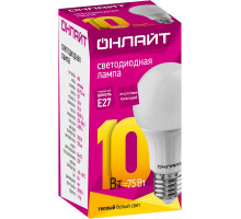 Светодиодная (LED) лампа ОНЛАЙТ OLL-A60-10-230-2.7K-E27 10 Вт Е27 Груша (71649) Теплый белый свет