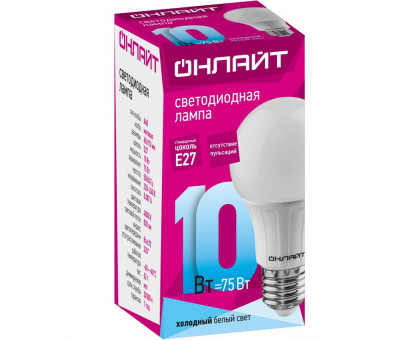 Светодиодная (LED) лампа ОНЛАЙТ OLL-A60-10-230-4K-E27 10 Вт Е27 Груша (71650) Холодный белый свет