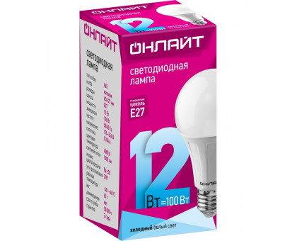 Светодиодная (LED) лампа ОНЛАЙТ OLL-A60-12-230-4K-E27 12 Вт Е27 Груша (71655) Холодный белый свет