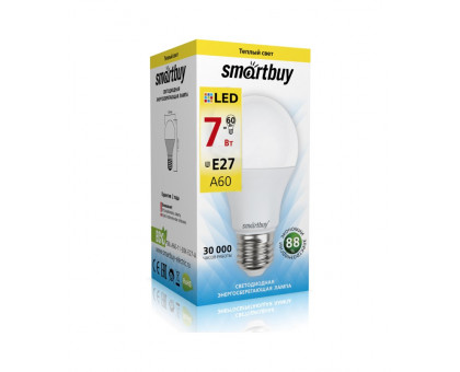 Светодиодная (LED) лампа Smartbuy-A60-07W/3000/E27 (SBL-A60-07-30K-E27-N) Е27 Груша 7 Вт Теплый белый