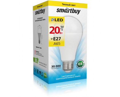 Светодиодная (LED) лампа Smartbuy-A65-20W/3000/E27 (SBL-A65-20-30K-E27) Е27 Груша 20 Вт Теплый белый