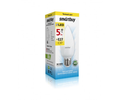 Светодиодная (LED) лампа Smartbuy-C37-05W/3000/E27 (SBL-C37-05-30K-E27) Е27 Свеча 5 Вт Теплый белый