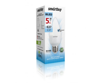 Светодиодная (LED) лампа Smartbuy-C37-05W/4000/E27 (SBL-C37-05-40K-E27) Е27 Свеча 5 Вт Холодный белый