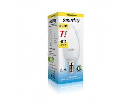 Светодиодная (LED) лампа Smartbuy-C37-07W/3000/E14 (SBL-C37-07-30K-E14) Е14 Свеча 7 Вт Теплый белый