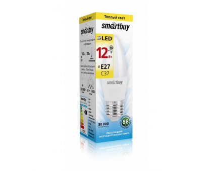 Светодиодная (LED) лампа Smartbuy-C37-12W/3000 (SBL-C37-12-30K-E27) Е27 Свеча 12 Вт Теплый белый