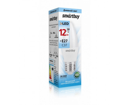 Светодиодная (LED) лампа Smartbuy-C37-12W/4000 (SBL-C37-12-40K-E27) Е27 Свеча 12 Вт Холодный белый