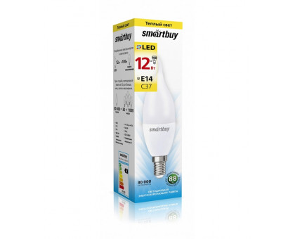Светодиодная (LED) лампа Smartbuy-C37-12W/3000/E14 (SBL-C37Can-12-30K-E14) Е14 Свеча на ветру 12 Вт Теплый белый