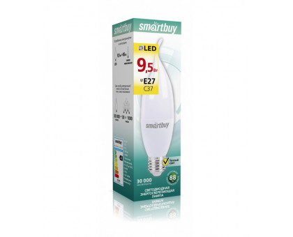 Светодиодная (LED) лампа Smartbuy-C37-9_5W/3000/E27 (SBL-C37Can-9_5-30K-E27) Е27 Свеча на ветру 9,5 Вт Теплый белый