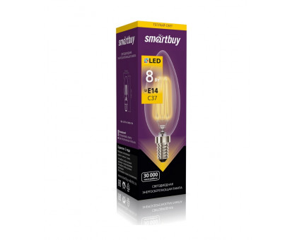 Светодиодная (LED) лампа Smartbuy 8Вт 3000K Свеча (SBL-C37F-8-30K-E14) Теплый белый свет Светодиодная (LED) лампа Smartbuy 8Вт 3000K Свеча (SBL-C37F-8-30K-E14) Теплый белый свет