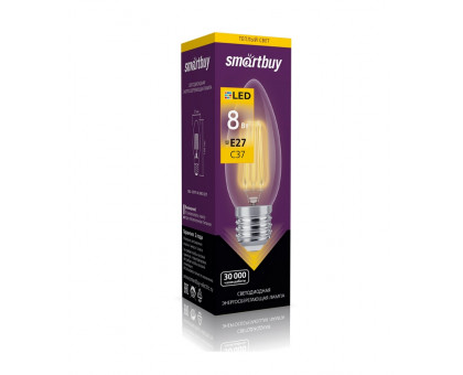 Светодиодная (LED) лампа FIL Smartbuy-C37-8W/3000/E27 (SBL-C37F-8-30K-E27) Е27 Свеча 8 Вт Теплый белый