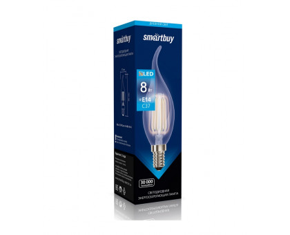 Светодиодная (LED) лампа FIL Smartbuy-C37-8W/4000/E14 (SBL-C37FCan-8-40K-E14) Е14 Свеча на ветру 8 Вт Холодный белый