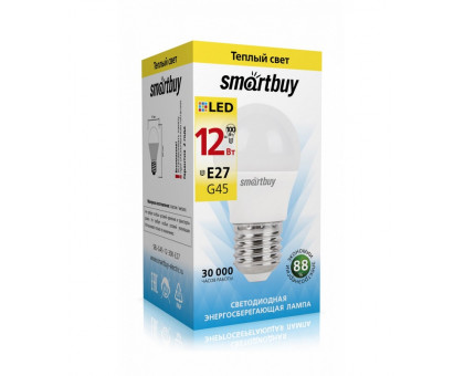 Светодиодная (LED) лампа Smartbuy-G45-12W/3000/E27 (SBL-G45-12-30K-E27) Е27 Шар 12 Вт Теплый белый