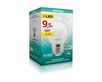 Светодиодная (LED) лампа Smartbuy-G45-9,5W/3000/E27 (SBL-G45-9_5-30K-E27) Е27 Шар 9,5 Вт Теплый белый