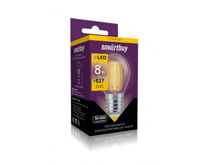 Светодиодная (LED) лампа FIL Smartbuy-G45-8W/3000/E27 (SBL-G45F-8-30K-E27) Е27 Шар 8 Вт Теплый белый