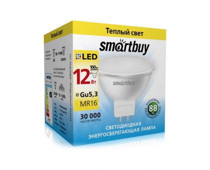 Светодиодная (LED) лампа Smartbuy-Gu5,3-12W/3000 (SBL-GU5_3-12-30K) GU5.3 Рефлектор 12 Вт Теплый белый