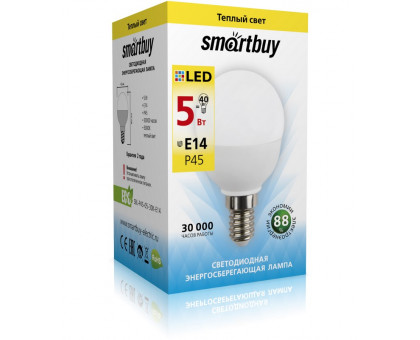 Светодиодная (LED) лампа Smartbuy-P45-05W/3000/E14 (SBL-P45-05-30K-E14) Е14 Шар 5 Вт Теплый белый