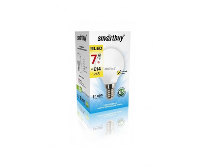 Светодиодная (LED) лампа Smartbuy 7Вт 3000K Шар (SBL-P45-07-30K-E14) Теплый белый свет