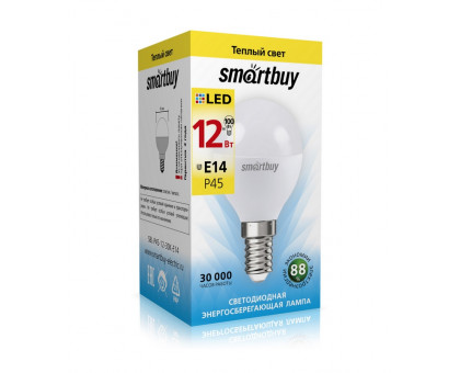 Светодиодная (LED) лампа Smartbuy-P45-12W/3000/E14 (SBL-P45-12-30K-E14) Е14 Шар 12 Вт Теплый белый