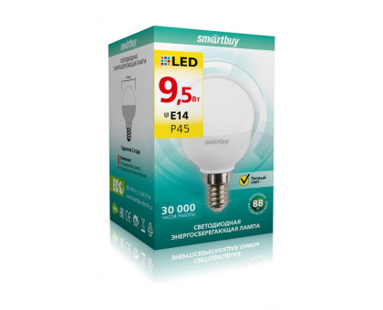 Светодиодная (LED) лампа Smartbuy-P45-9,5W/3000/E14 (SBL-P45-9_5-30K-E14) Е14 Шар 9,5 Вт Теплый белый