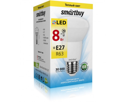 Светодиодная (LED) лампа Smartbuy-R63-08W/3000/E27 (SBL-R63-08-30K-E27) Е27 Рефлектор 8 Вт Теплый белый