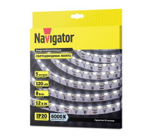 Светодиодная (LED) лента Navigator 12 Вольт 335 NLS-335CWS120-8-IP20-12V 8 Вт/м (14449) Холодный белый свет