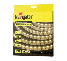 Светодиодная (LED) лента Navigator 12 Вольт 335 NLS-335WWS120-8-IP20-12V 8 Вт/м (14450) Теплый белый свет