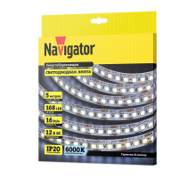 Светодиодная (LED) лента Navigator 12 Вольт 2835 NLS-2835CW168-16-IP20-12V 16 Вт/м (14455) Холодный белый свет