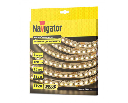 Светодиодная (LED) лента Navigator 12 Вольт 2835 NLS-2835WW168-16-IP20-12V 16 Вт/м (14457) Теплый белый свет