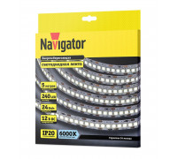 Светодиодная (LED) лента Navigator 12 Вольт 2835 NLS-2835CW240-24-IP20-12V 24 Вт/м (14459) Холодный белый свет