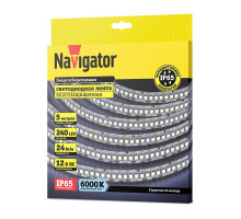 Светодиодная (LED) лента Navigator 12 Вольт 2835 NLS-2835CW240-24-IP65-12V 24 Вт/м (14460) Холодный белый свет
