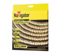 Светодиодная (LED) лента Navigator 12 Вольт 2835 NLS-2835WW240-24-IP20-12V 24 Вт/м (14461) Теплый белый свет