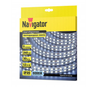 Светодиодная (LED) лента Navigator 12 Вольт 2835 NLS-2835CW240-30-IP20-12V 30 Вт/м (14463) Холодный белый свет