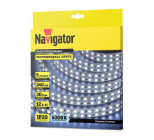 Светодиодная (LED) лента Navigator 12 Вольт 2835 NLS-2835CW240-30-IP20-12V 30 Вт/м (14463) Холодный белый свет