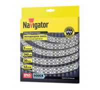 Светодиодная (LED) лента Navigator 12 Вольт 2835 NLS-2835CW240-30-IP65-12V 30 Вт/м (14464) Холодный белый свет