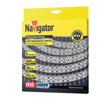 Светодиодная (LED) лента Navigator 12 Вольт 2835 NLS-2835CW240-30-IP65-12V 30 Вт/м (14464) Холодный белый свет