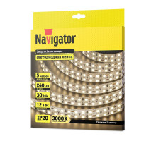 Светодиодная (LED) лента Navigator 12 Вольт 2835 NLS-2835WW240-30-IP20-12V 30 Вт/м (14465) Теплый белый свет