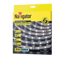 Светодиодная (LED) лента Navigator 12 Вольт 2835 NLS-2835CWST72-6-IP20-12V 6 Вт/м (14470) Холодный белый свет