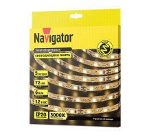 Светодиодная (LED) лента Navigator 12 Вольт 2835 NLS-2835WWST72-6-IP20-12V 6 Вт/м (14471) Теплый белый свет