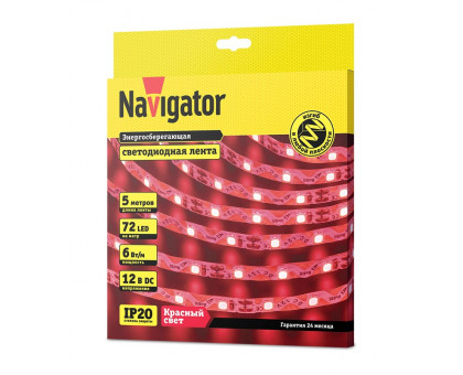 Светодиодная (LED) лента Navigator 12 Вольт 2835 NLS-2835RST72-6-IP20-12V 6 Вт/м (14472) Красный свет