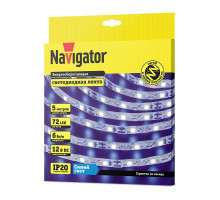 Светодиодная (LED) лента Navigator 12 Вольт 2835 NLS-2835BST72-6-IP20-12V 6 Вт/м (14473) Синий свет