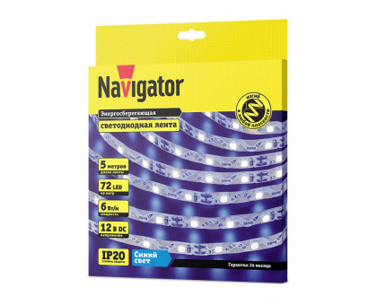Светодиодная (LED) лента Navigator 12 Вольт 2835 NLS-2835BST72-6-IP20-12V 6 Вт/м (14473) Синий свет