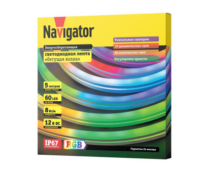 Светодиодная (LED) лента Navigator 12 Вольт 5050 NLS-5050RGBM60-8-IP67-12V-NEONLED 8 Вт/м (14475) RGB свет