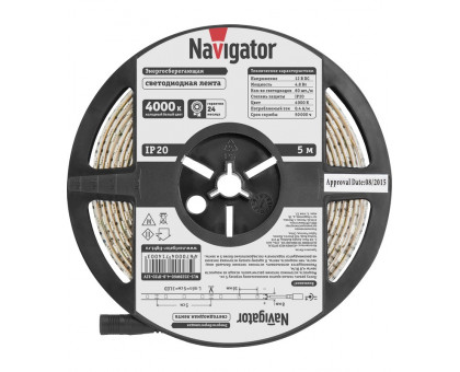 Светодиодная (LED) лента Navigator 12 Вольт 3528 NLS-3528W60-4.8-IP20-12V R5 4,8 Вт/м (71400) Дневной белый свет