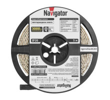 Светодиодная (LED) лента 12 Вольт Navigator NLS-3528WW60-4.8-IP20-12V R5 4,8 Вт/м (71402) Теплый белый свет