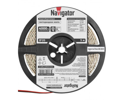 Светодиодная (LED) лента Navigator 12 Вольт 5050 NLS-5050W60-14.4-IP20-12V R5 14,4 Вт/м (71424) Дневной белый свет
