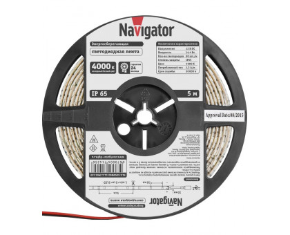 Светодиодная (LED) лента Navigator 12 Вольт 5050 NLS-5050W60-14.4-IP65-12V R5 14,4 Вт/м (71425) Дневной белый свет