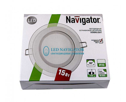 Круглый встраиваемый (LED) светильник даунлайт 160х41 Navigator NDL-RP3-15W-840 15Вт 4000К IP20 (71271) Белый со стеклом