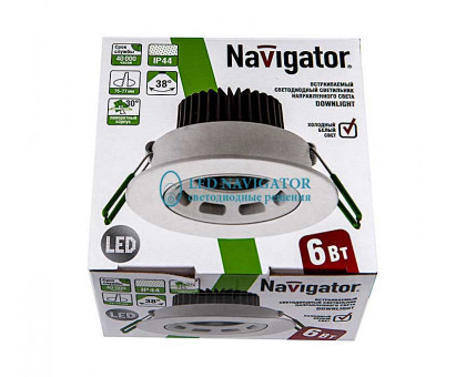 Поворотный Круглый встраиваемый (LED) светильник даунлайт 85х50 Navigator NDL-PR2-6W-840-WH-LED 6Вт 4000К IP44 (71386) Белый