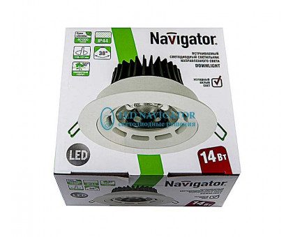 Поворотный Круглый встраиваемый (LED) светильник даунлайт 138х68 Navigator NDL-PR2-14W-840-WH-LED 14Вт 4000К IP44 (71388) Белый