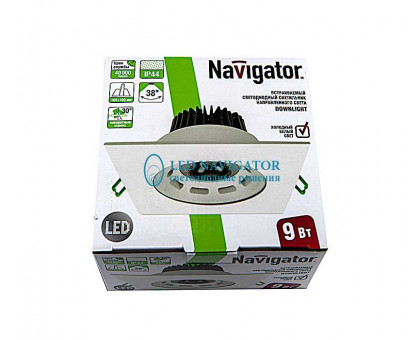 Поворотный Квадратный встраиваемый (LED) светильник даунлайт 120х120х60 Navigator NDL-PS2-9W-840-WH-LED 9Вт 4000К IP44 (71390) Белый